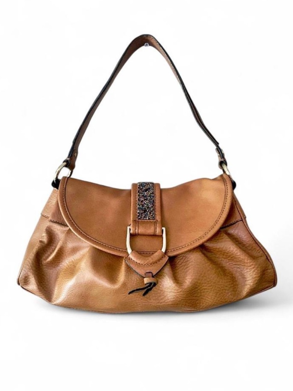 Liz Claiborne Y2K Boho Beaded Shoulder Bag Caramel Brown GUC